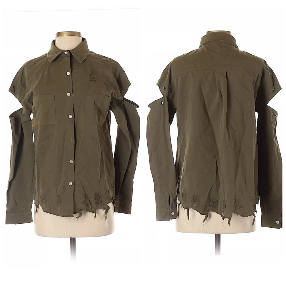 LF BSBW Future Destroyed Green Khaki Button Down